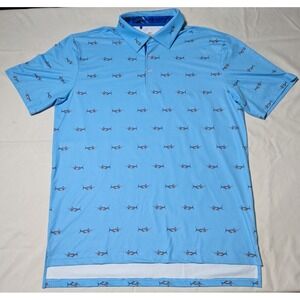 SCALES Men Large Blue Marlin AOP Tropical Performance Polo